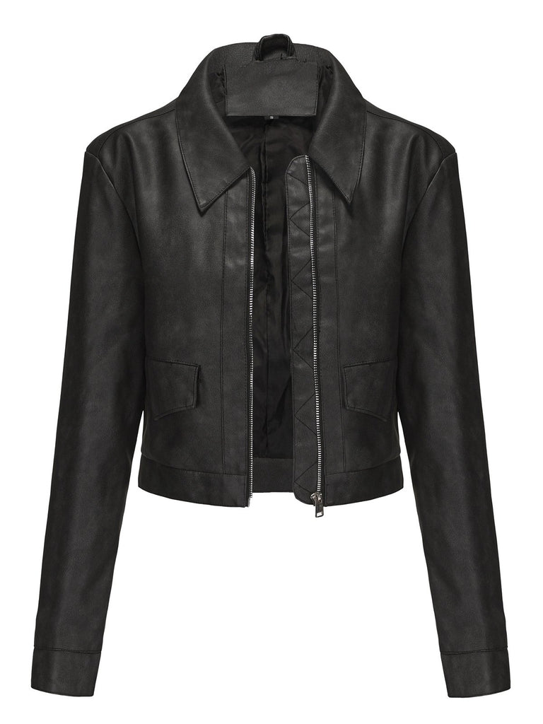 1950s Lapel Leather Long Sleeve Jacket