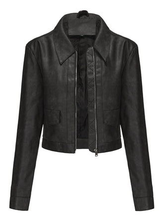 1950s Lapel Leather Long Sleeve Jacket