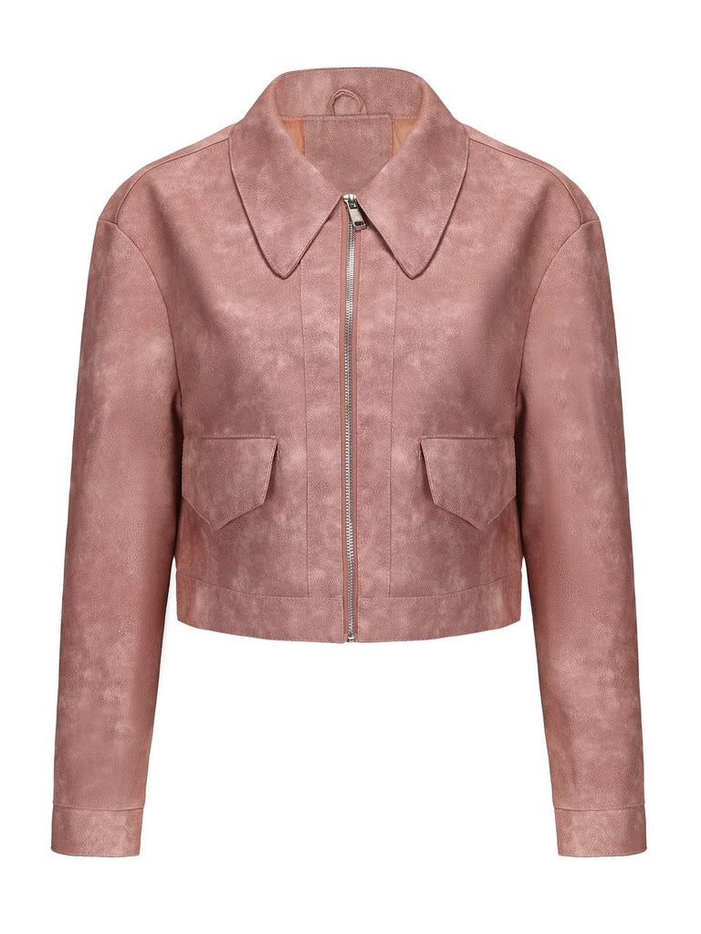 1950s Lapel Leather Long Sleeve Jacket