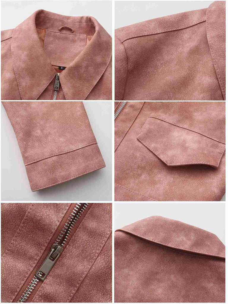 1950s Lapel Leather Long Sleeve Jacket