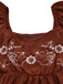 Brown 1950s Embroidered Floral Ruffled Ruched Dress