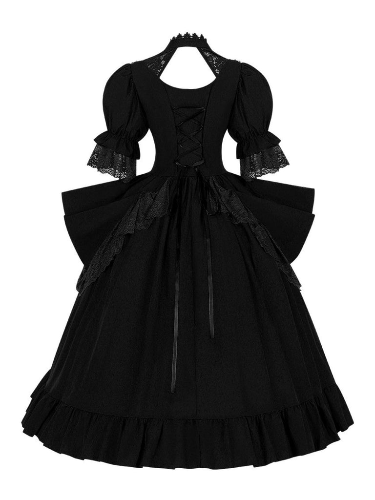 1950s Palace Style Cutout Neck Lace Patchwork Dress