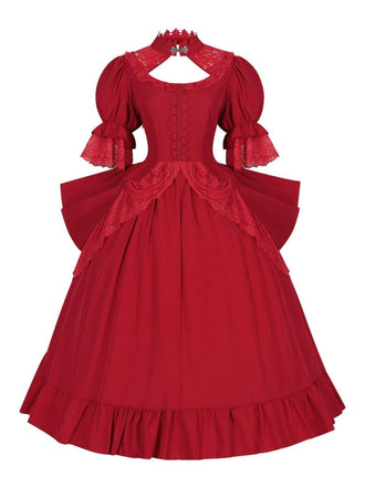 1950s Palace Style Cutout Neck Lace Patchwork Dress