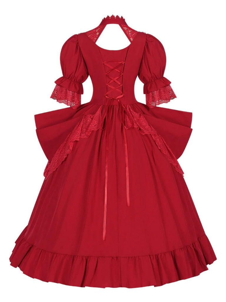 1950s Palace Style Cutout Neck Lace Patchwork Dress