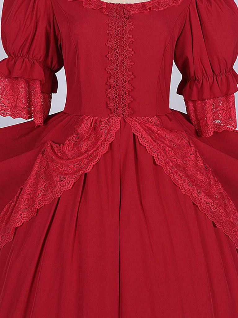 1950s Palace Style Cutout Neck Lace Patchwork Dress