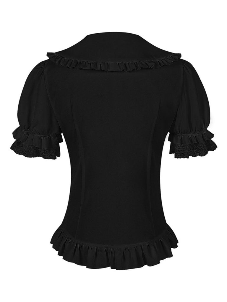 1950s Solid Peter Pan Collar Lolita Lace Ruffled Blouse