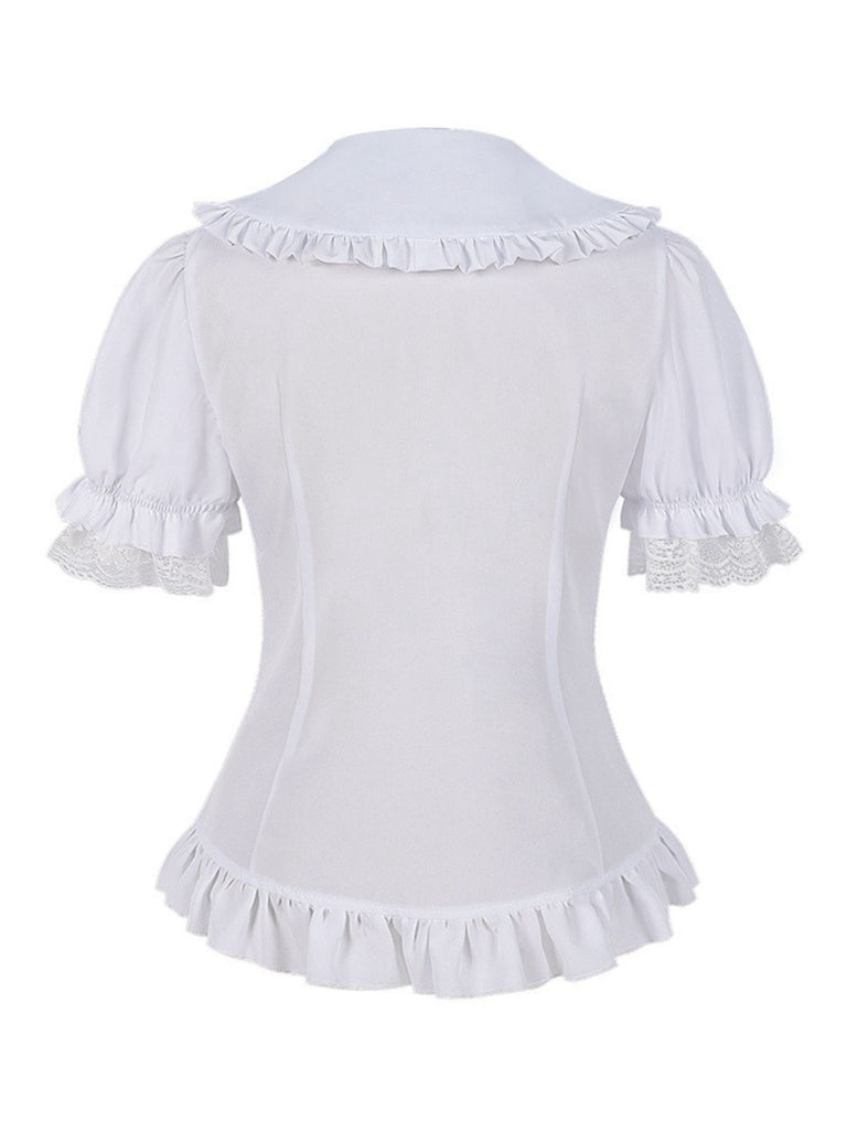 1950s Solid Peter Pan Collar Lolita Lace Ruffled Blouse