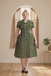 [Plus Size] Green 1940s Lapel Buttons Ditsy Floral Dress