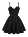 Black 1960s Gothic 3D-Rose Jacquard Lace-Up Dress