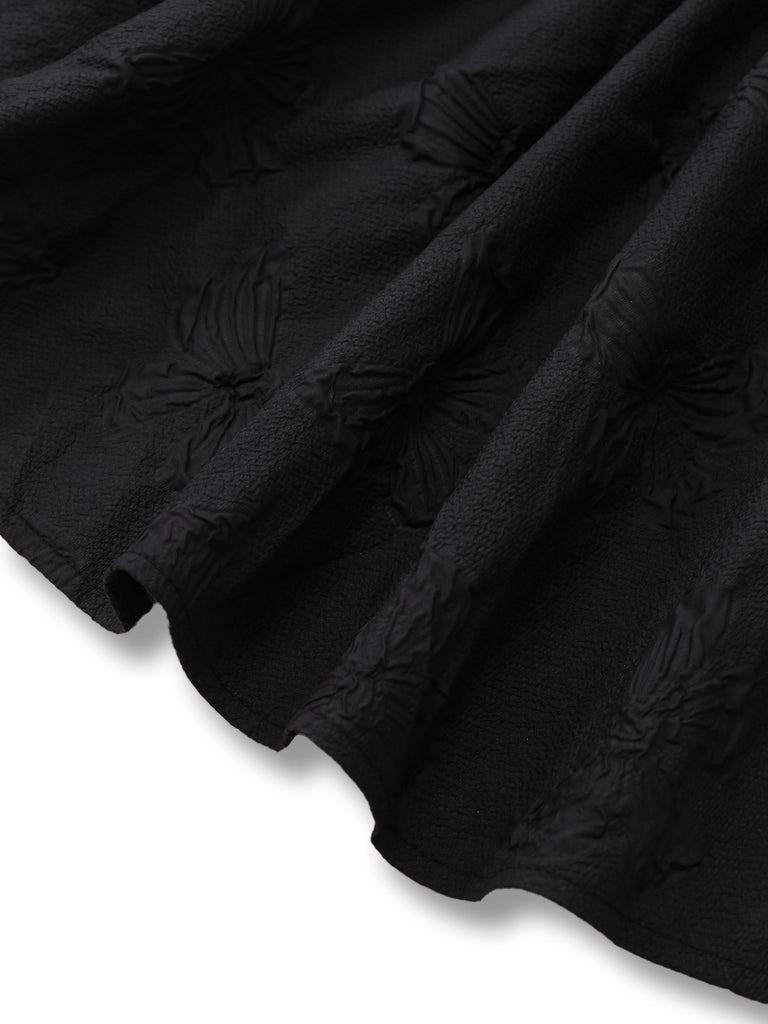 Black 1960s Gothic 3D-Rose Jacquard Lace-Up Dress