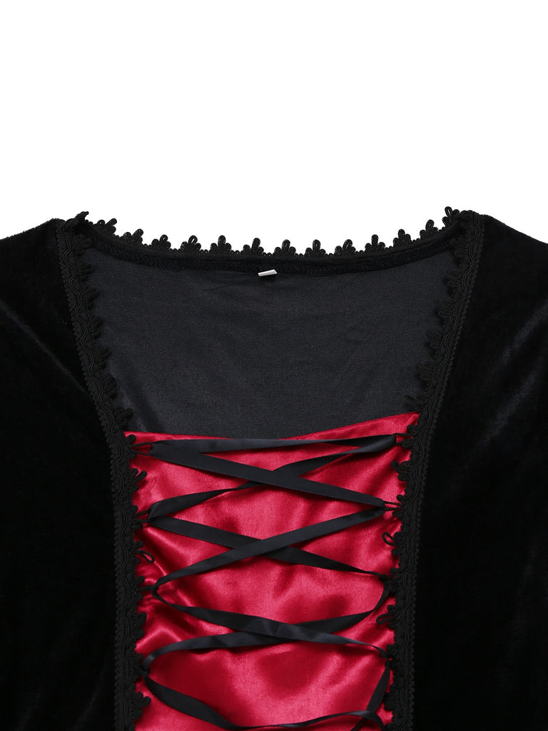 Red 1930s Halloween Vampire Queen Lace-Up Dress