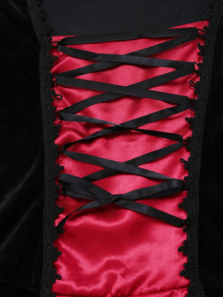 Red 1930s Halloween Vampire Queen Lace-Up Dress