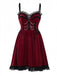 Burgundy 1950s Christmas Gothic Velvet Chain Rhinestone Dress