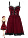 Burgundy 1950s Christmas Gothic Velvet Chain Rhinestone Dress