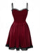 Burgundy 1950s Christmas Gothic Velvet Chain Rhinestone Dress