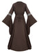 Khaki 1930s Halloween Medieval Bell Sleeve Floral Dress