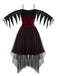 Burgundy 1960s Gothic Mesh Strapless Irregular Hem Dress