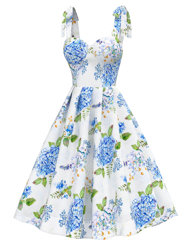 [Pre-Sale] Blue 1950s Floral Organza Lace-Up Dress