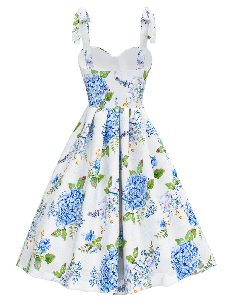 [Pre-Sale] Blue 1950s Floral Organza Lace-Up Dress