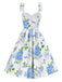 [Pre-Sale] Blue 1950s Floral Organza Lace-Up Dress