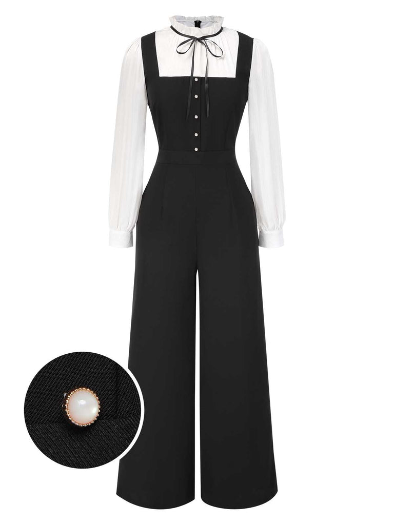 [Pre-Sale] Black&White 1930s Bow Ruffled Collar Jumpsuit