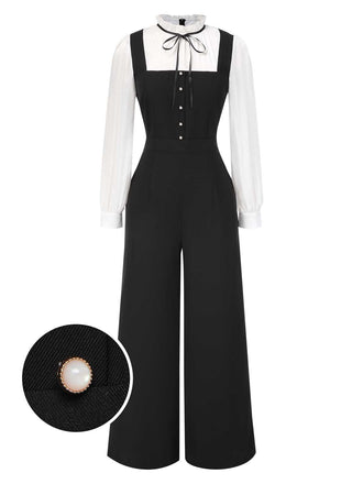 Black&White 1930s Bow Ruffled Collar Jumpsuit