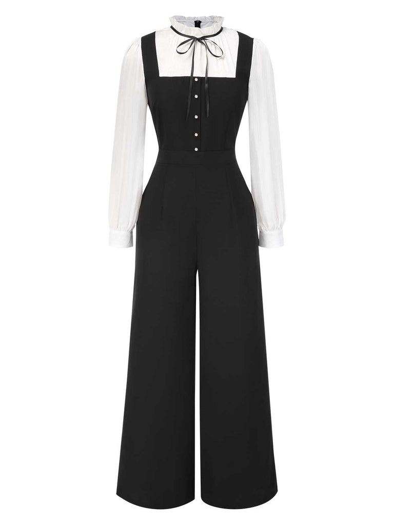 [Pre-Sale] Black&White 1930s Bow Ruffled Collar Jumpsuit