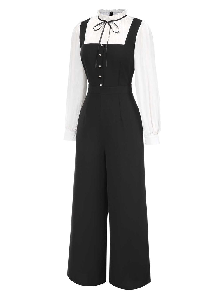 [Pre-Sale] Black&White 1930s Bow Ruffled Collar Jumpsuit