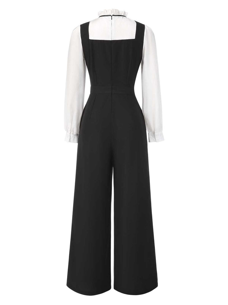 [Pre-Sale] Black&White 1930s Bow Ruffled Collar Jumpsuit