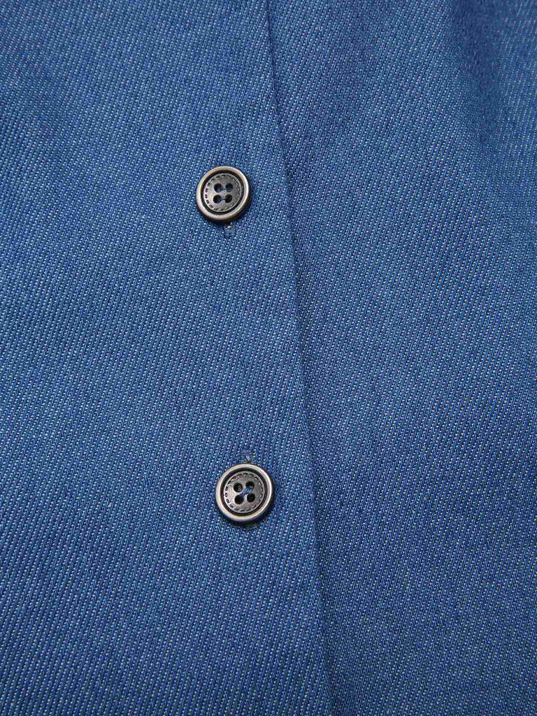 [Pre-Sale] 2PCS 1970s Solid Denim Vest & Embroidered Puff Dress