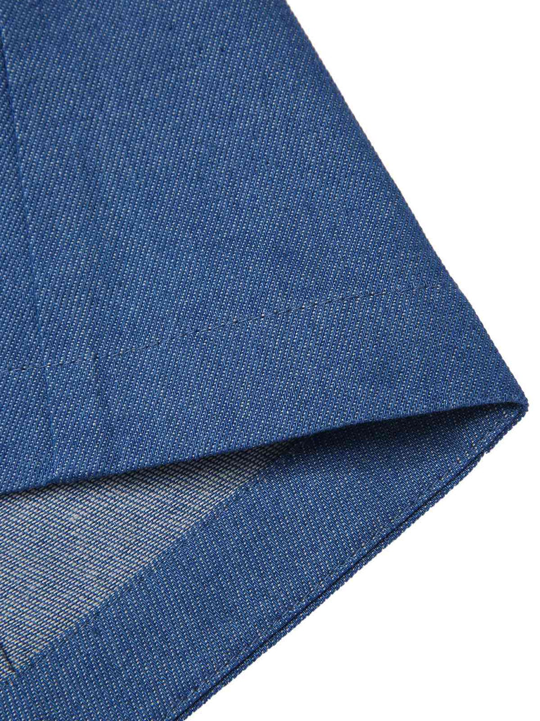 [Pre-Sale] 2PCS 1970s Solid Denim Vest & Embroidered Puff Dress