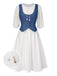 [Pre-Sale] 2PCS 1970s Solid Denim Vest & Embroidered Puff Dress