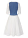 [Pre-Sale] 2PCS 1970s Solid Denim Vest & Embroidered Puff Dress