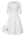 [Pre-Sale] White 1970s Solid Embroidered Puff Sleeve Button Dress