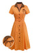 [Pre-Sale] Orange 1940s Cotton Polka Dot Lapel Bow Dress
