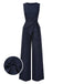 [Pre-Sale] Blue 1940s Solid Ruched Twisted Sleeveless Jumpsuit