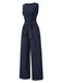 [Pre-Sale] Blue 1940s Solid Ruched Twisted Sleeveless Jumpsuit
