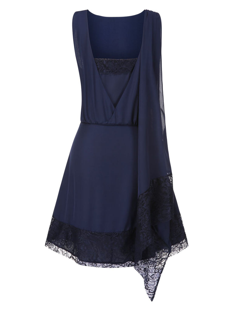 Blue 1920s Lace Patchwork Rhinestone Dress