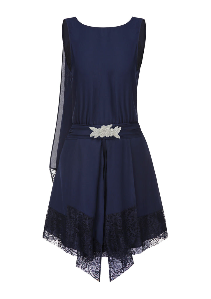 Blue 1920s Lace Patchwork Rhinestone Dress