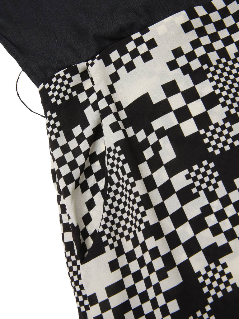 [Pre-Sale] Black 1960s Mosaic Irregular Check V-Neck Jumpsuit