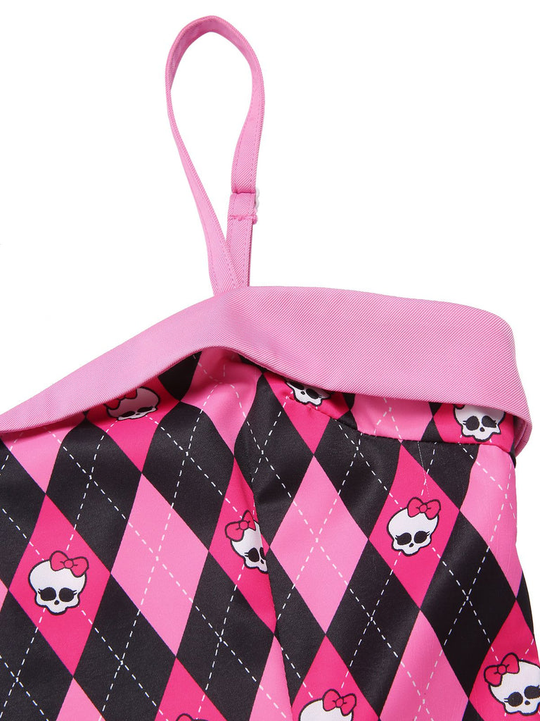 [Pre-Sale] Black & Pink 1960s Halloween Skeleton Bow Diamond Dress