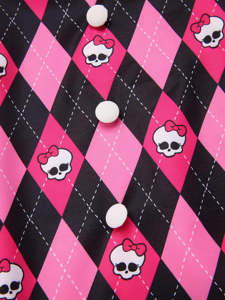 [Pre-Sale] Black & Pink 1960s Halloween Skeleton Bow Diamond Dress