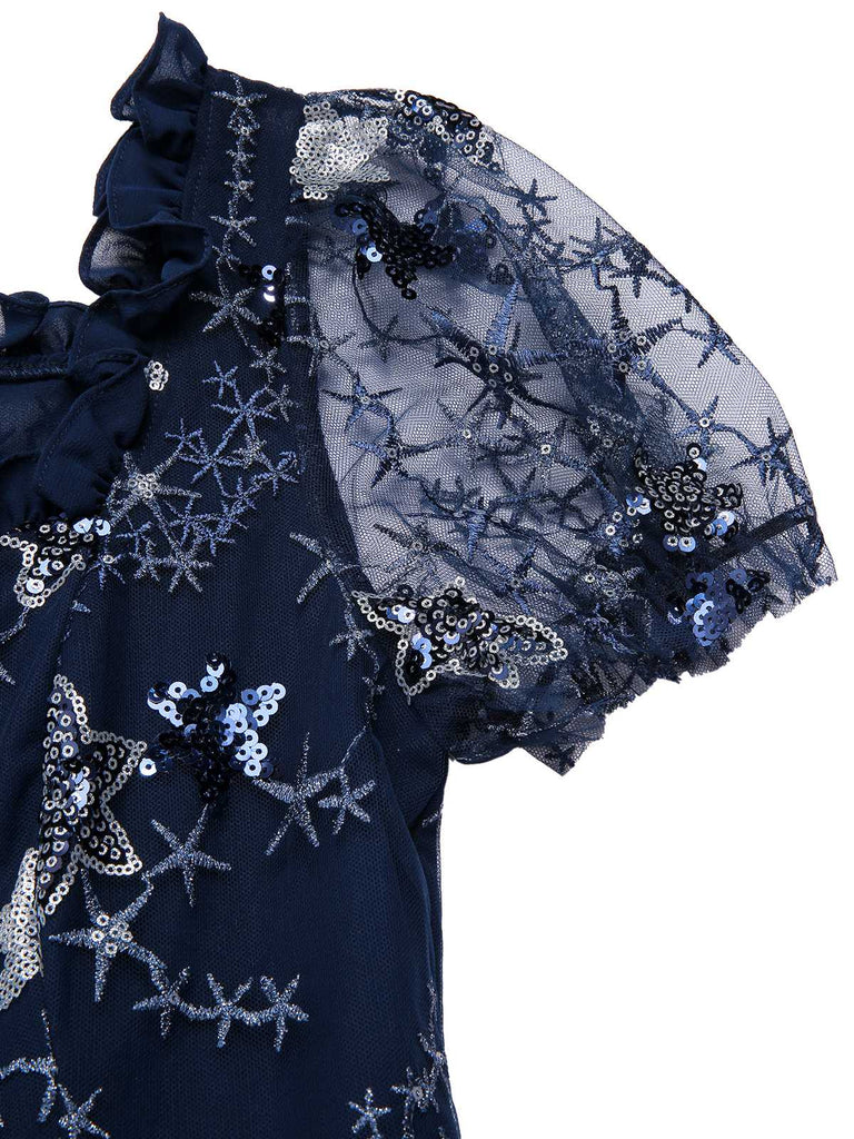 [Pre-Sale] Blue 1950s Star Sequined Mesh Ruffled Princess Dress