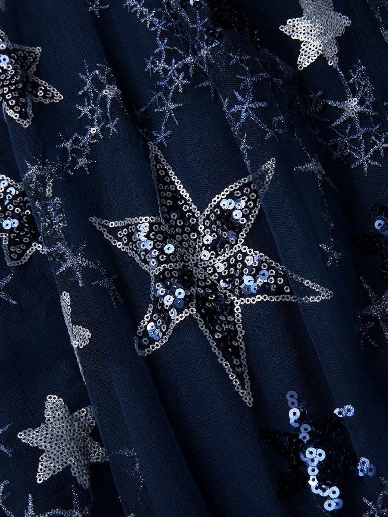 [Pre-Sale] Blue 1950s Star Sequined Mesh Ruffled Princess Dress