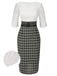 [Pre-Sale] White 1960s Embroidered Lace Check Belted Pencil Dress