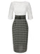 [Pre-Sale] White 1960s Embroidered Lace Check Belted Pencil Dress