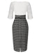[Pre-Sale] White 1960s Embroidered Lace Check Belted Pencil Dress