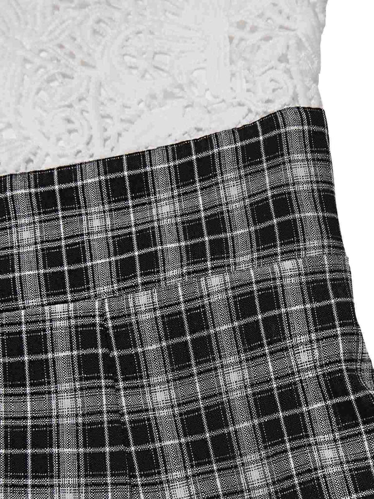 [Pre-Sale] White 1960s Embroidered Lace Check Belted Pencil Dress