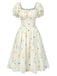 [Pre-Sale] Beige 1950s Square Neck Pleated Floral Dress