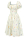 [Pre-Sale] Beige 1950s Square Neck Pleated Floral Dress